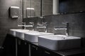 Interior of a modern public bathroom toilet in grey colors