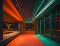 Interior of a modern restaurant. Night scene. generative ai