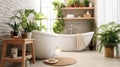 Interior of modern restroom with bathtubs and plants at house Royalty Free Stock Photo