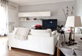 Interior of a modern room, glass table and tv