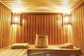 Interior of modern sauna cabin Royalty Free Stock Photo