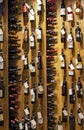 Interior of modern wine boutique store with vintage style wooden luxury showcases.