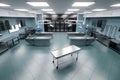 Interior of a morgue in a modern hospital. Concept death, autopsy, cause of death, funeral, funeral services. 3D illustration, 3D