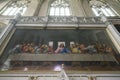 Interior with mosaic copy of famous fresco Last Supper of Leonardo da Vinci in Minorite Church Minoritenkirche in Vienna