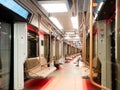 The interior of the Moscow metro carriage. Royalty Free Stock Photo