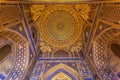The interior of the mosque in the Tilla-Kari madrasah on the Registan square, the dome, the ceiling. Samarkand, Royalty Free Stock Photo