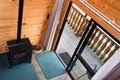 Interior of mountain wooden lodge apartment