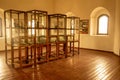 Interior of a museum with wooden shelves