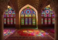 Interior of Nasirolmolk Mosque in Shiraz with Colorful Stained Glass Windows Royalty Free Stock Photo