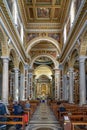 interior of the nave of Basilica sacro cuore overlooking the altar, Rome, Italy.
