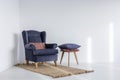 Interior with navy blue armchair