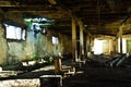 Interior of neglected cow barn