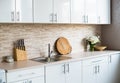 Interior of new bright white home kitchen Royalty Free Stock Photo