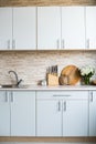 Interior of new bright white home kitchen Royalty Free Stock Photo