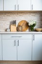 Interior of new bright white home kitchen Royalty Free Stock Photo