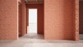 Interior of a new house under construction, home renovation, red brick walls, concrete flooring, bamboo wooden ceiling, Royalty Free Stock Photo