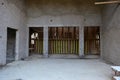 Interior of a new mosque under construction, building a new grand Masjid mosque in Cairo, with a big dome and high minaret, wooden