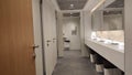 interior of new public toilet in white classic style, front door, room Royalty Free Stock Photo