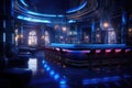 Interior of a night club with bar counter with chair, colorful interior of bright and beautiful night club Ai generated Royalty Free Stock Photo