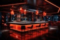 Interior of a night club with bar counter with chair, colorful interior of bright and beautiful night club Ai generated Royalty Free Stock Photo