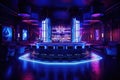 Interior of a night club with bar counter with chair, colorful interior of bright and beautiful night club Ai generated Royalty Free Stock Photo