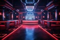 Interior of a night club with bar counter with chair, colorful interior of bright and beautiful night club Ai generated Royalty Free Stock Photo