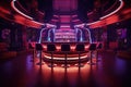 Interior of a night club with bar counter with chair, colorful interior of bright and beautiful night club Ai generated Royalty Free Stock Photo