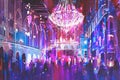 Interior night club with bright lights Royalty Free Stock Photo