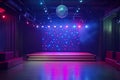 Interior of night club with stage and disco ball. Royalty Free Stock Photo