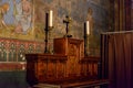 The interior of Notre-Dame Cathedral Paris. Royalty Free Stock Photo