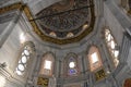 Interior of Nuruosmaniye Mosque showing the Niche Mihrab, marble wall and stained glass windows Royalty Free Stock Photo