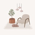 Scandinavian interior vector illustration. Cozy home drawing. Hygge conceptual art.