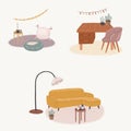 Scandinavian interior vector illustration. Cozy home drawing. Hygge conceptual art.