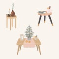 Scandinavian interior objects vector set. Cozy home during Christmas time. Hygge conceptual art.