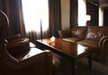 Interior of office for business meetings with leather chairs