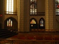 The interior ofSt. Mary\'s Church with the stained glass windows and columns, Stargard Szczecin Poland Royalty Free Stock Photo