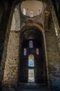 Interior of old abandoned ancient Christian Church of Alanya in the Caucasus Mountains. Karachay-Cherkessia, Arkhyz, Russia Royalty Free Stock Photo