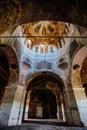 Interior of old abandoned Orthodox church of All saints with remnants of fresco Royalty Free Stock Photo