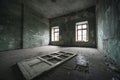 Interior of an old abandoned rooms, a lot of garbage, old furniture and antiquities destroyed, rooms need repair, old dust and