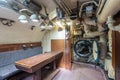 Interior of old abandoned Russian Soviet submarine. Interior of combat submarine