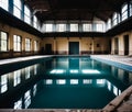 Interior of an old abandoned swimming pool building. Generative AI Royalty Free Stock Photo