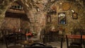 The interior of an old Arabian restaurant in the Old Town of Jerusalem, Israel