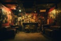 Interior of an old bar in the city of Lviv, Ukraine, underground night club, dancers in soft, distressed clothing sway gracefully