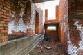 Interior of an old building under construction. Orange brick walls in a new house. Royalty Free Stock Photo