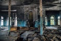 Interior of the old burnt mansion in Astrakhan Royalty Free Stock Photo