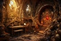 Interior of the old castle. 3D render. Fantasy, AI Generated