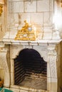 Interior of an old castle with fireplace and kitchen. Bauska castle.Latvia