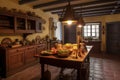 Interior of an old house, the kitchen of the colonial, rustic style Royalty Free Stock Photo