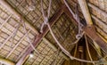 Interior of a old medieval house with a typical thatched roof, historical architecture of the netherlands