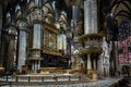 Interior of old Milan Cathedral or Duomo di Milano. It is famous Catholic church, top landmark of Milan